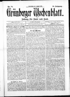 Gr&uuml;nberger Wochenblatt: Zeitung f&uuml;r Stadt und Land, No. 94. ( 7. August 1909 )