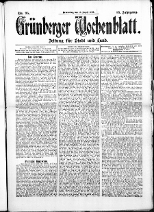 Gr&uuml;nberger Wochenblatt: Zeitung f&uuml;r Stadt und Land, No. 96. ( 12. August 1909 )