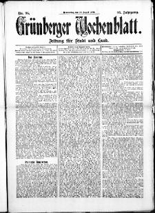 Grünberger Wochenblatt: Zeitung für Stadt und Land, No. 96. ( 12. August 1909 )