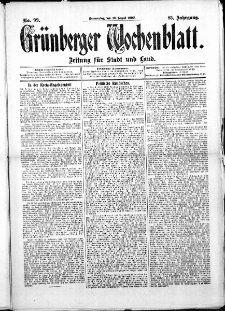 Gr&uuml;nberger Wochenblatt: Zeitung f&uuml;r Stadt und Land, No. 99. ( 19. August 1909 )