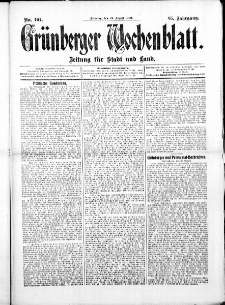 Grünberger Wochenblatt: Zeitung für Stadt und Land, No. 101. ( 24. August 1909 )