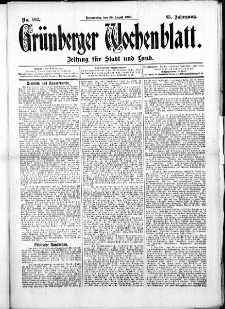 Gr&uuml;nberger Wochenblatt: Zeitung f&uuml;r Stadt und Land, No. 102. ( 26. August 1909 )