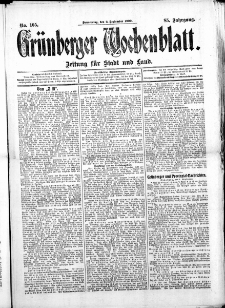 Grünberger Wochenblatt: Zeitung für Stadt und Land, No. 105. ( 2. September 1909 )