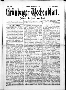 Gr&uuml;nberger Wochenblatt: Zeitung f&uuml;r Stadt und Land, No. 106. ( 4. September 1909 )