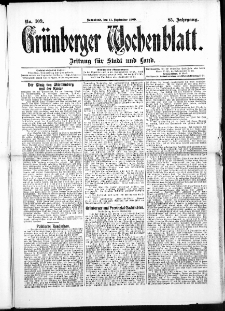 Gr&uuml;nberger Wochenblatt: Zeitung f&uuml;r Stadt und Land, No. 109. ( 11. September 1909 )