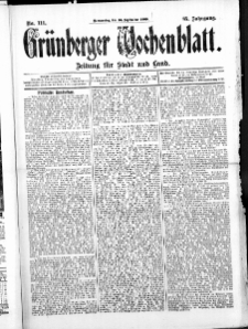 Grünberger Wochenblatt: Zeitung für Stadt und Land, No. 111. ( 16. September 1909 )