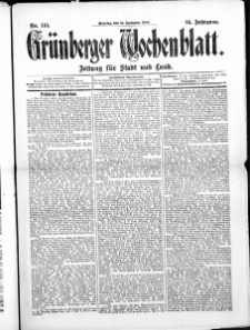 Gr&uuml;nberger Wochenblatt: Zeitung f&uuml;r Stadt und Land, No. 113. ( 21. September 1909 )