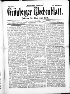 Grünberger Wochenblatt: Zeitung für Stadt und Land, No. 114. ( 23. September 1909 )