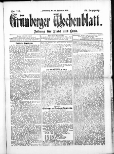 Grünberger Wochenblatt: Zeitung für Stadt und Land, No. 117. ( 30. September 1909 )