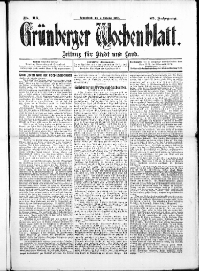Gr&uuml;nberger Wochenblatt: Zeitung f&uuml;r Stadt und Land, No. 118. ( 2. Oktober 1909 )