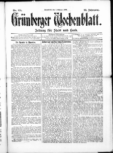 Gr&uuml;nberger Wochenblatt: Zeitung f&uuml;r Stadt und Land, No. 121. ( 9. Oktober 1909 )