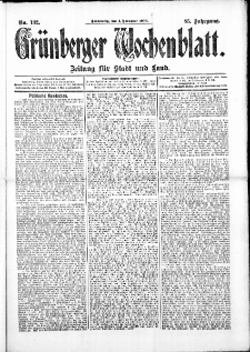 Grünberger Wochenblatt: Zeitung für Stadt und Land, No. 132. ( 4. November 1909 )