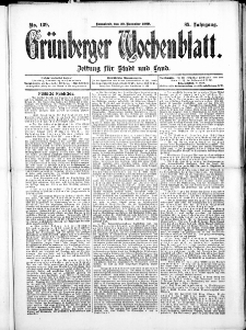 Gr&uuml;nberger Wochenblatt: Zeitung f&uuml;r Stadt und Land, No. 139. ( 20. November 1909 )