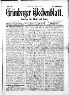 Gr&uuml;nberger Wochenblatt: Zeitung f&uuml;r Stadt und Land, No. 145. ( 4. December 1909 )
