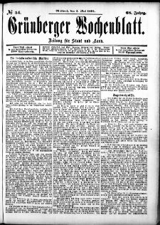 Grünberger Wochenblatt: Zeitung für Stadt und Land, No. 54. (4. Mai 1892)