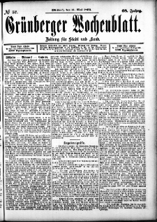 Grünberger Wochenblatt: Zeitung für Stadt und Land, No. 57. (11. Mai 1892)