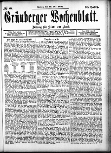 Grünberger Wochenblatt: Zeitung für Stadt und Land, No. 61. (20. Mai 1892)