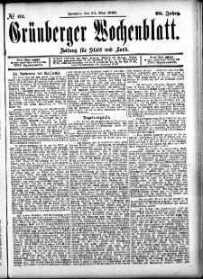Grünberger Wochenblatt: Zeitung für Stadt und Land, No. 62. (22. Mai 1892)