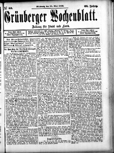 Gr&uuml;nberger Wochenblatt: Zeitung f&uuml;r Stadt und Land, No. 63. (25. Mai 1892)