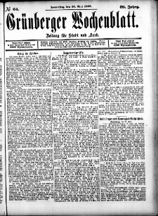 Grünberger Wochenblatt: Zeitung für Stadt und Land, No. 64. (26. Mai 1892)