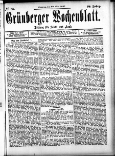 Gr&uuml;nberger Wochenblatt: Zeitung f&uuml;r Stadt und Land, No. 65. (29. Mai 1892)