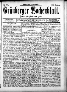 Grünberger Wochenblatt: Zeitung für Stadt und Land, No. 68. (5. Juni 1892)