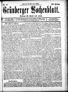 Grünberger Wochenblatt: Zeitung für Stadt und Land, No. 77. (26. Juni 1892)