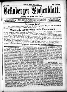 Grünberger Wochenblatt: Zeitung für Stadt und Land, No. 80. (3. Juli 1892)