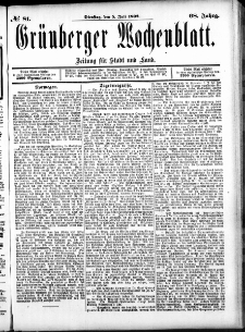 Grünberger Wochenblatt: Zeitung für Stadt und Land, No. 81. (5. Juli 1892)