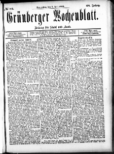 Grünberger Wochenblatt: Zeitung für Stadt und Land, No. 82. (7. Juli 1892)