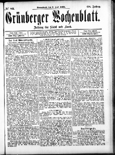 Grünberger Wochenblatt: Zeitung für Stadt und Land, No. 83. (9. Juli 1892)
