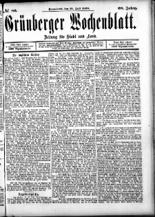 Grünberger Wochenblatt: Zeitung für Stadt und Land, No. 86. (16. Juli 1892)