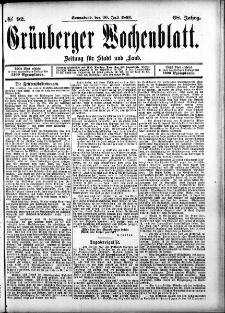 Grünberger Wochenblatt: Zeitung für Stadt und Land, No. 92. (30. Juli 1892)
