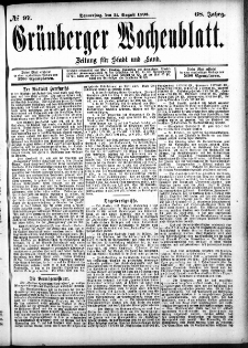 Gr&uuml;nberger Wochenblatt: Zeitung f&uuml;r Stadt und Land, No. 97. (11. August 1892)