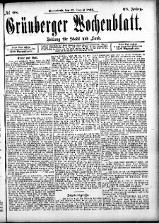 Grünberger Wochenblatt: Zeitung für Stadt und Land, No. 98. (13. August 1892)