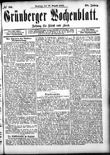 Gr&uuml;nberger Wochenblatt: Zeitung f&uuml;r Stadt und Land, No. 99. (16. August 1892)