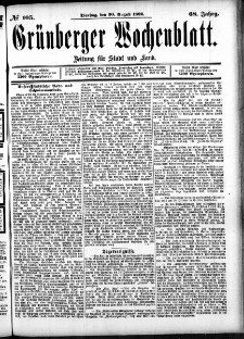 Grünberger Wochenblatt: Zeitung für Stadt und Land, No. 105. (30. August 1892)