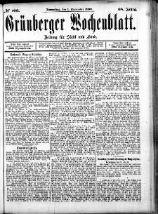 Grünberger Wochenblatt: Zeitung für Stadt und Land, No. 106. (1. September 1892)