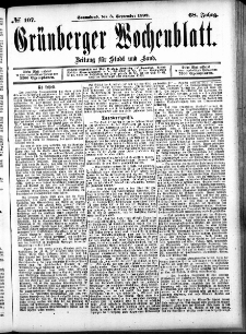 Grünberger Wochenblatt: Zeitung für Stadt und Land, No. 107. (3. September 1892)