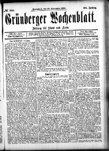 Grünberger Wochenblatt: Zeitung für Stadt und Land, No. 110. (10. September 1892)