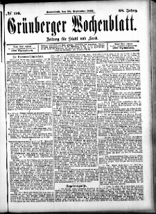 Grünberger Wochenblatt: Zeitung für Stadt und Land, No. 116. (24. September 1892)