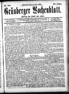 Grünberger Wochenblatt: Zeitung für Stadt und Land, No. 122. (8. October 1892)