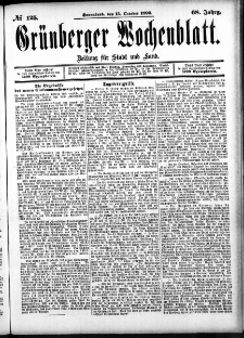 Grünberger Wochenblatt: Zeitung für Stadt und Land, No. 125. (15. October 1892)