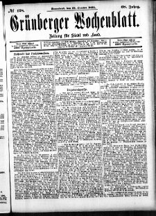 Grünberger Wochenblatt: Zeitung für Stadt und Land, No. 128. (22. October 1892)