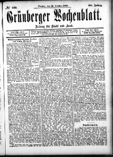 Gr&uuml;nberger Wochenblatt: Zeitung f&uuml;r Stadt und Land, No. 129. (25. October 1892)