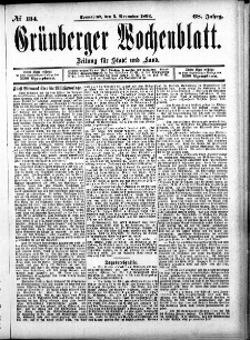 Grünberger Wochenblatt: Zeitung für Stadt und Land, No. 134. (5. November 1892)