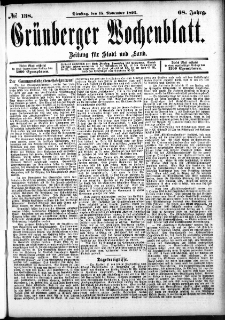Grünberger Wochenblatt: Zeitung für Stadt und Land, No. 138. (15. November 1892)
