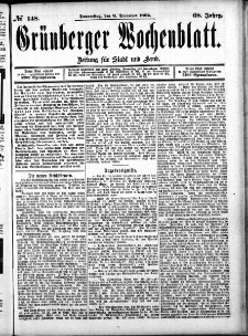 Grünberger Wochenblatt: Zeitung für Stadt und Land, No. 148. (8. December 1892)