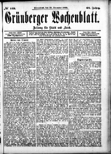 Grünberger Wochenblatt: Zeitung für Stadt und Land, No. 149. (10. December 1892)