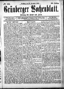 Gr&uuml;nberger Wochenblatt: Zeitung f&uuml;r Stadt und Land, No. 153. (20. December 1892)